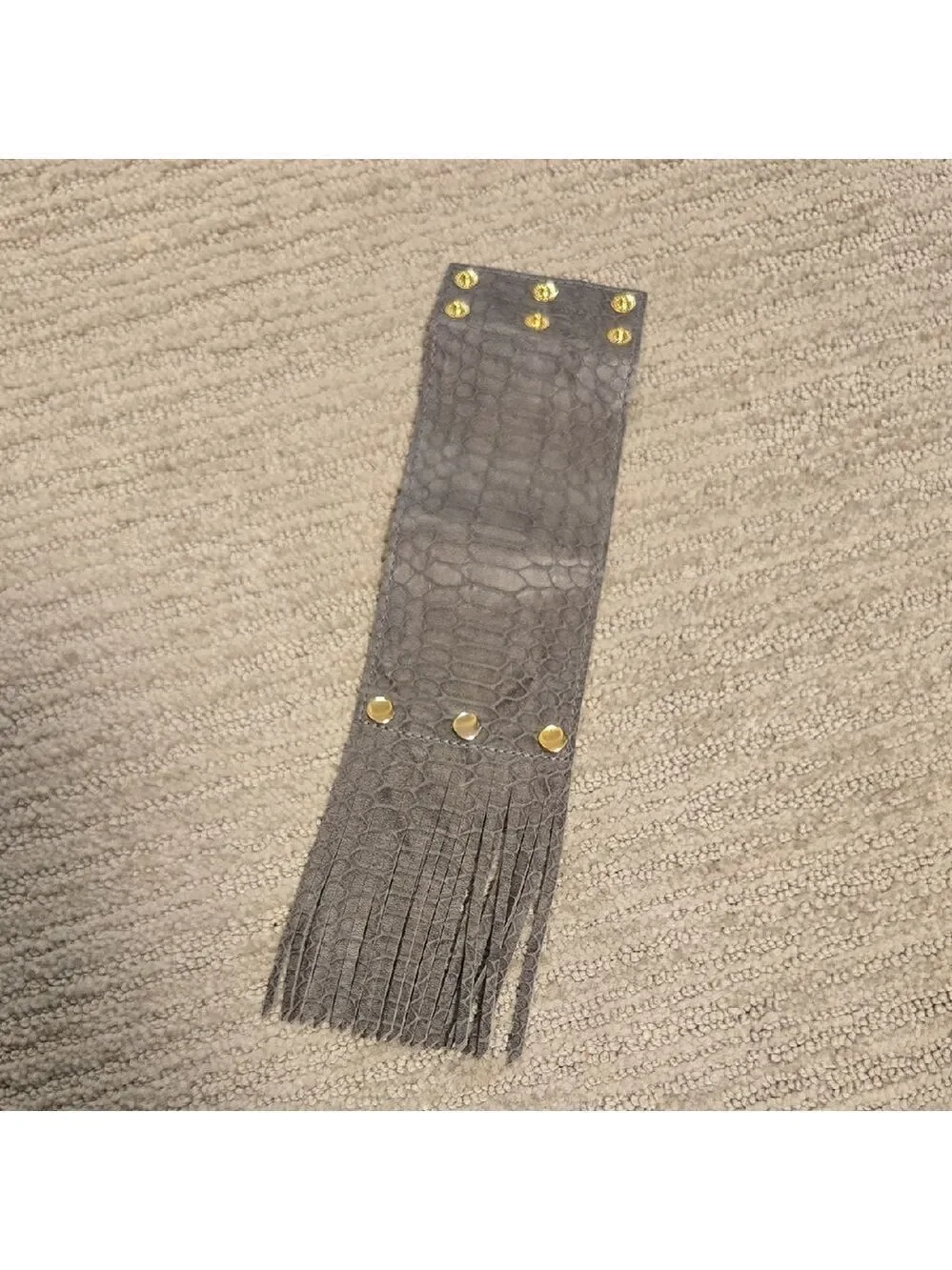 Heather Gardner 3in Cali Fringe Cuff-Gray Snakeskin